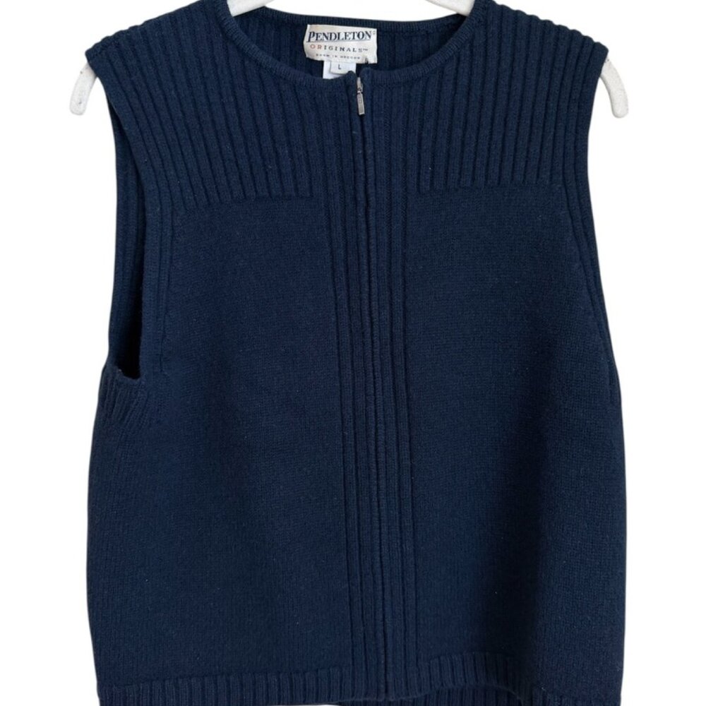 Pendleton Originals vintage navy blue wool full zipper sweater vest size L